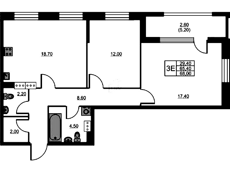 2-комнатная квартира 68 м², 10/13 эт., ЖК «Тайм Сквер»